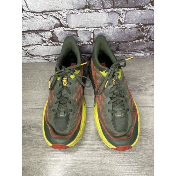 Hoka One Speedgoat 5 Thyme Fiesta Gray Fabric Red Yellow Gym Shoes Men 12 2E US main image 12